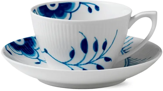 Royal Copenhagen Blå Mega Riflet kop og underkop - 28 cl